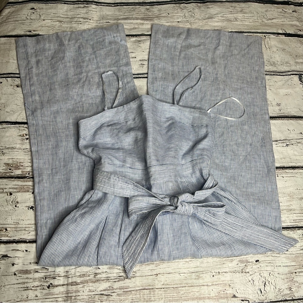 J. CREW Blue Striped Tie Waist Linen Jumpsuit Size 2 - Picture 9 of 12